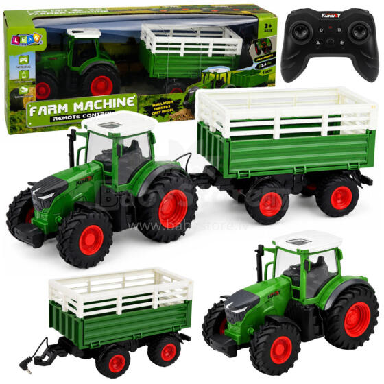 Tālvadības RC lauksaimniecības traktors ar izkraušanas piekabi un gaismām 1:24