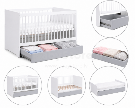 Klups Dalia Art.299153 Grey  Baby crib with storage drawer 120x60 cm