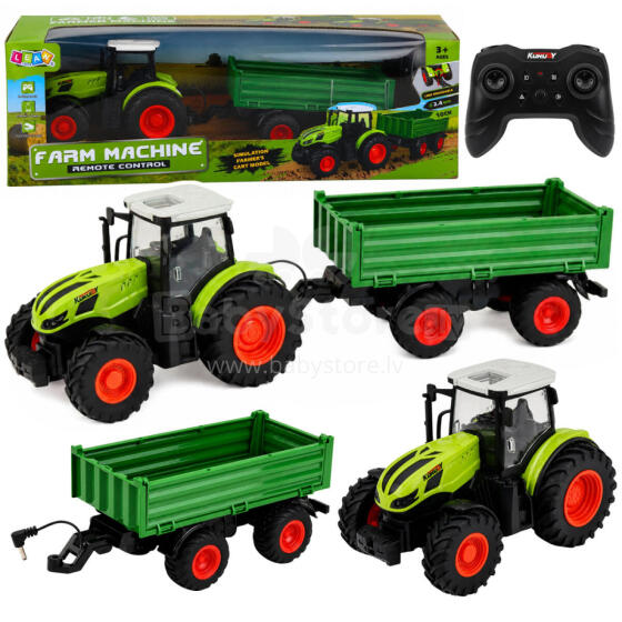 Remote Controlled RC Agricultural Tractor with Tipper Trailer Green 1:24