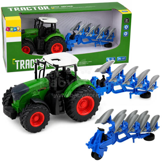 Lauksaimniecības traktors ar divu furvu pļaujmašīnu gumijas riteņiem zaļš 1:24