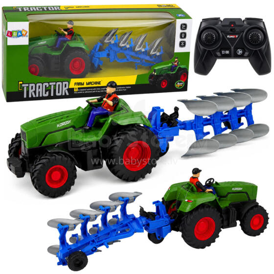 RC Traktors ar Pļauku un Lauksaimnieku Tālvadības Gaismas Zaļš 1:24