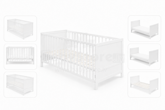 Roba Kombi Crib Art.299909 White Детская деревянная кроватка - трансформер 140x70см