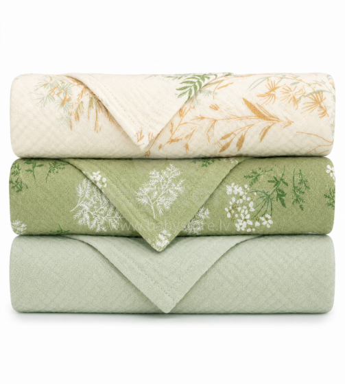 Yukkidds Muslin Cloths Art.299917 Green Leaf Augstākās kvalitātes muslina autiņš no bambusa , 3 gb. (60x60 cm)