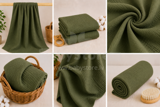 Yukkidds Muslin Cloths Art.299919 Green Leaf Augstākās kvalitātes muslina autiņš no bambusa , 1 gb. (60x60 cm)