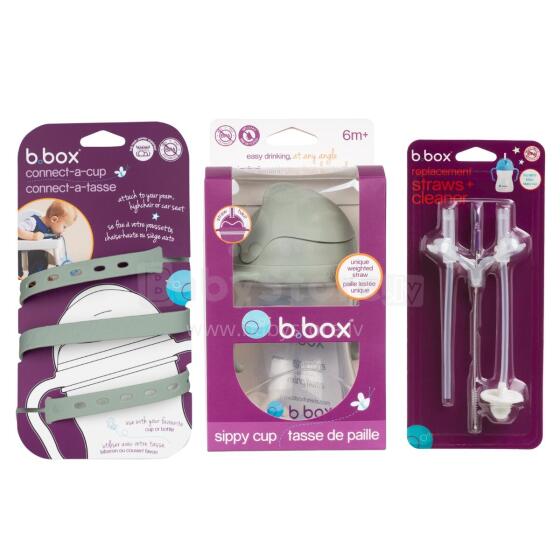 B.BOX 62450 Starter Set 3-in-1 Bottle with Straw 240ml + Lanyard + Replacement Straws Sage