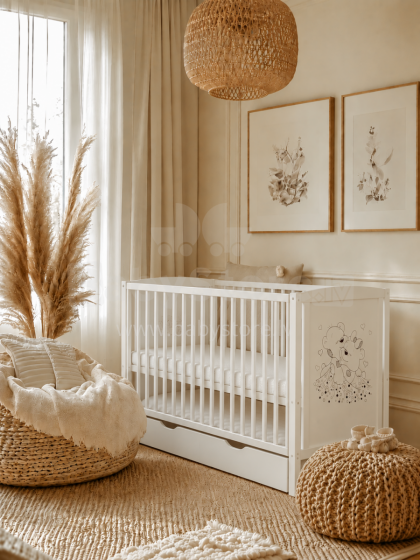 Elf Bed Bloom Drawer Art.300024 Bear White Детская деревянная кроватка с выдвижным ящиком 120x60см