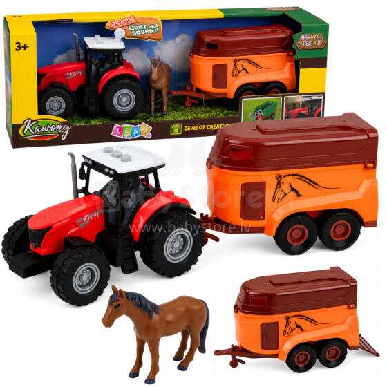 Traktors ar piekabi zirgu transportēšanai, gaismas un skaņas, 3 gab.