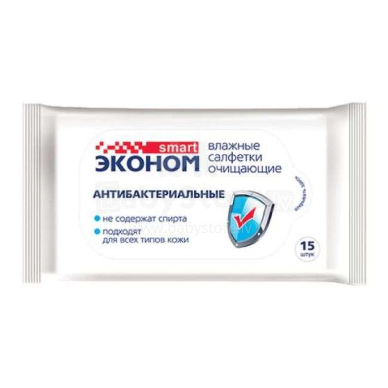 Ekonom Smart Wipes Art.29000121  Mitrās salvetes antibakteriālās, 15 gab.