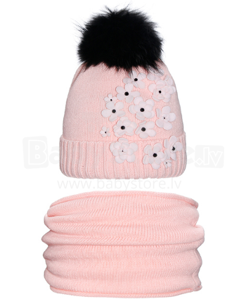 „Nikola Handmade Art.17Z13K“ vaikiška žieminė vilnos kepurė su pomponu + šaliku (48-50 dydis)
