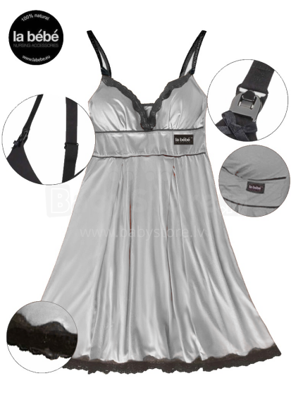 La Bebe™ Nursing Cotton Mia Art.32748 Light Grey Grūtnieču barošanas naktskrekls topošām māmiņām ar mežģinēm