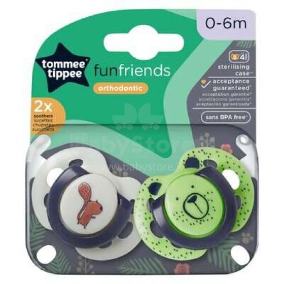 Tommee Tippee Art.33603 Soother Fun Style Ортодонтическая пустышка - соски, силиконовые (круглые) 0-6м, 2 шт.