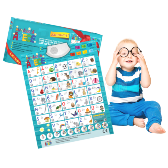 Musical Latvian ABC Art.37189 Board game: Talking alphabet/Sound poster for beginners to learn Latvian (LV)