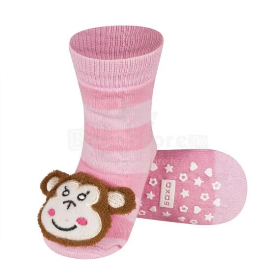 SOXO Baby Art.77980 - 2 AntiSlip ABS zeķītes stilīgām 3D aplikācijām un grabulīti 0-24m