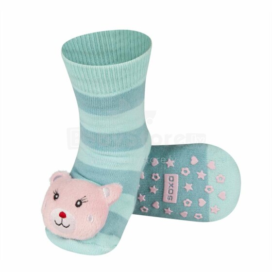 SOXO Baby Art.77980 - 4 AntiSlip ABS Infant socks with rattle