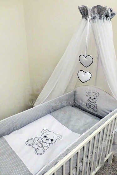 ANKRAS Art.40909 Happy Bear Grey Bērnu gultiņas aizsargapmale 360 cm
