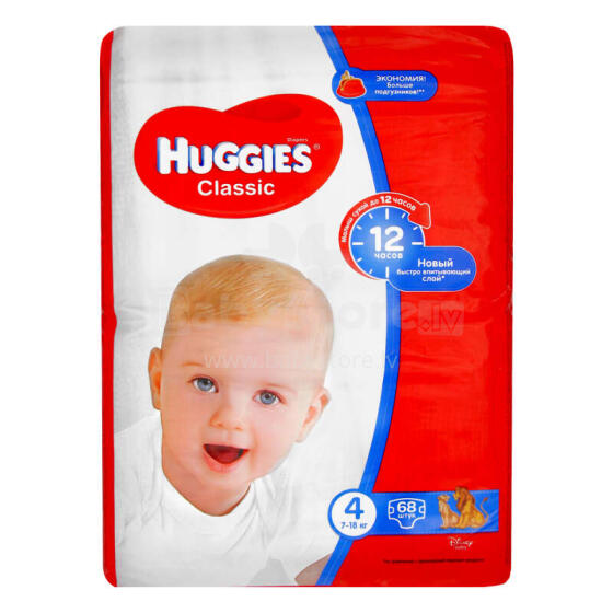 Huggies Classic MP Art. 61271496 Подгузники ,4 размер 7-18кг,68шт.
