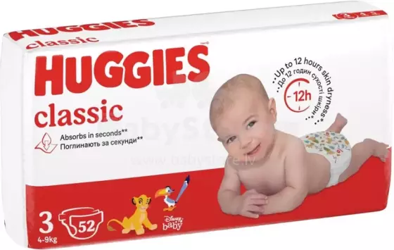 Huggies Classic Jumbo Art.4127 3 izmērs  autiņbiksītes 4-9kg 52gb.,