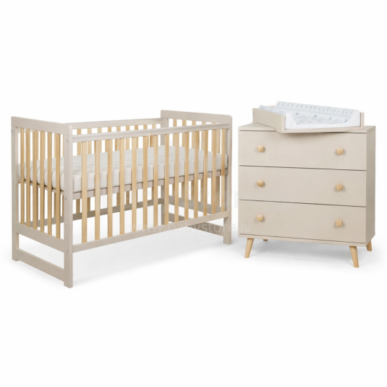 Bebe Basic Bedding Wood Set Tomi Art.43655 Cashmere  Children's furniture set: bed and chest of drawers
