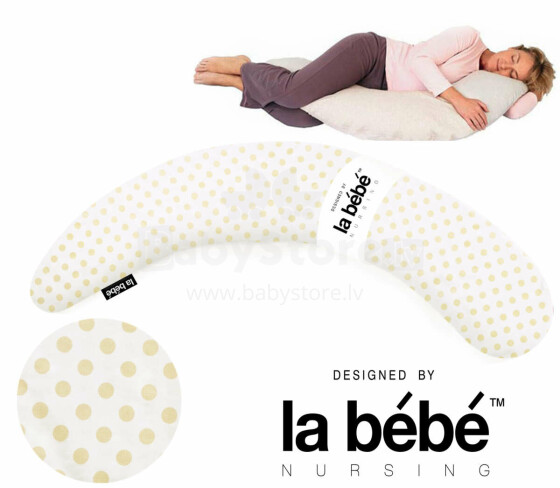 La Bebe™ Moon Maternity Pillow Art.45002 Beige Dots Подушка-подковка для беременных с наполнителем из полистерола [2 хлопковых чехла] 195см