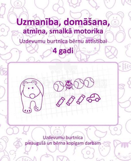 Kids Book Art.45741 Uzdevumu burtnīca bērnu attīstībai 4 gadi. Uzmanība, domāšana, atmiņa, smalkā motorika
