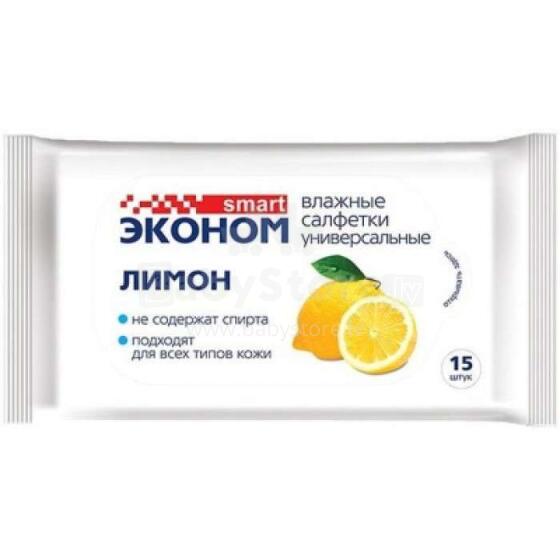 Ekonom Smart Wipes Art.29000123  Mitrās salvetes antibakteriālās Citrons, 15 gab.