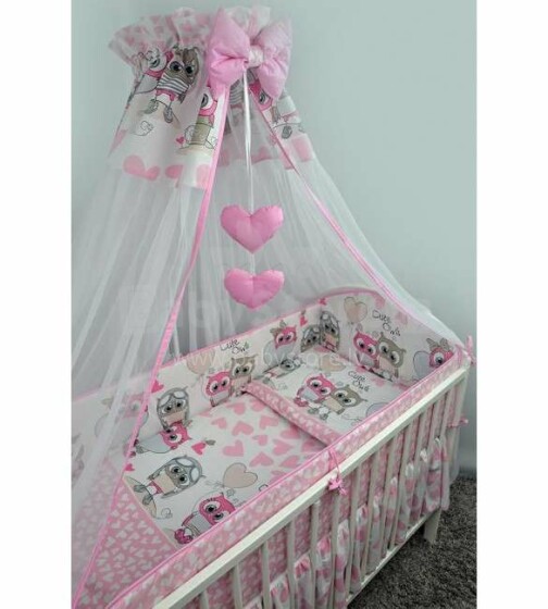 ANKRAS Art.47485 Sowy/Serca Pink Bērnu gultiņas aizsargapmale 360 cm