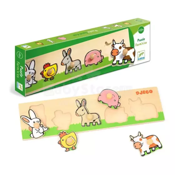 DJECO Wooden Puzzles Развивающий пазл Farm'n'co DJ01116