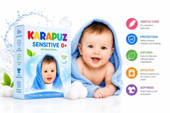 Karapuz Sensitive Powder Art.47984 Стиральный порошок с первых дней жизни,400г