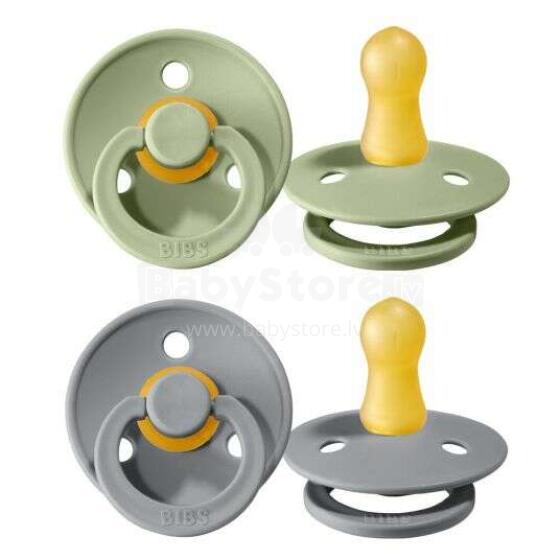 BIBS Colour Round GLOW - Sage glow / Cloud glow  Apaļš māneklītis (knupītis) no 100% naturāla (dabas) kaučuka no 0-6 mēn. (2 gb.)