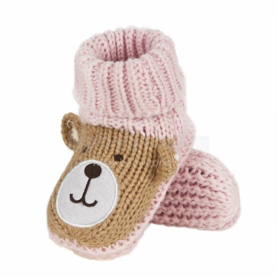 Soxo Teddy Art.69305 Rožinio lokio minkšti megzti kūdikių batai su aplikacijomis dovanų dėžutėje