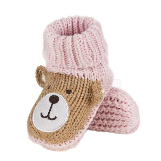 Soxo Teddy Art.69305 Pink Bear Mīksti Adīti bērnu zābaciņi ar aplikācijām davanu kastītē