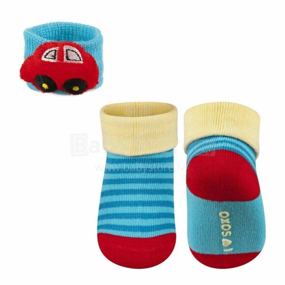 Soxo Baby Art.68671  Комплект хлопковые стильные носочки 0-12м. + браслет на руку с погремушкой