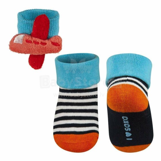 „Soxo Baby Art.68671“ medvilninių stilingų kojinių 0-12 m rinkinys. + apyrankė su barškučiu