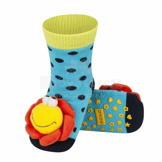 SOXO Baby 68728 - 3 AntiSlip ABS Носочки фроте для младенцев с 3D игрушкой-погремушкой 0/24+