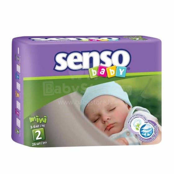 Senso Baby Mini B2 Art.49780 sauskelnės 2 dydis, 3-6 kg, 26 vnt.