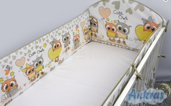 ANKRAS Sowy Beige Бортик-охранка для детской кроватки 360cm