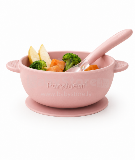 PandaEar Silicone Dinner Set Art.52400 Pink  silikona bļoda ar piesūcekni + karote