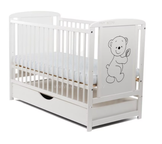 Bocian Kids Timmi Art.56280 White Bērnu kokā gultiņa ar veļas kasti 120x60cm