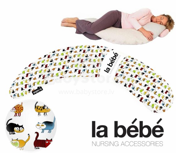 La Bebe™ Moon Maternity Pillow Art.57492 Cats Spilvens-pakavs grūtniecēm ar polistirola pildījumu [2 pārvalki] 185 cm