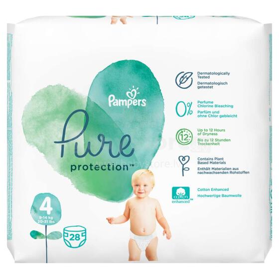 Pampers Pure Protection Art.P04H018 Bērnu autiņbiksītes S4 izmērs no 9-14kg, 28gab.