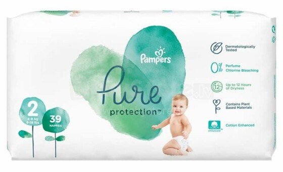 Pampers Pure Protection Art.P04H016 Подгузники S2 размер,4-8кг,39 шт.
