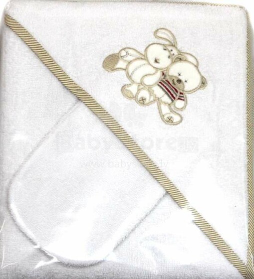 Womar Art.12005 White  Baby terry towel with hood and mitten 80 х 80 см