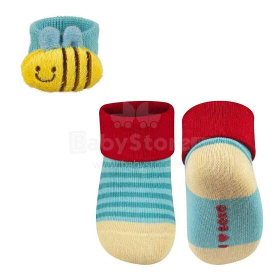 Soxo Baby Art.68671 Komplekts kokvilnas stilīgas zeķītes 0-12 m. + aproce ar grabulīti