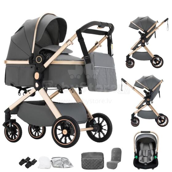Shineey 3-in-1 Pushchair Buggy Art.U9-X Grey Ratiņi trīs vienā