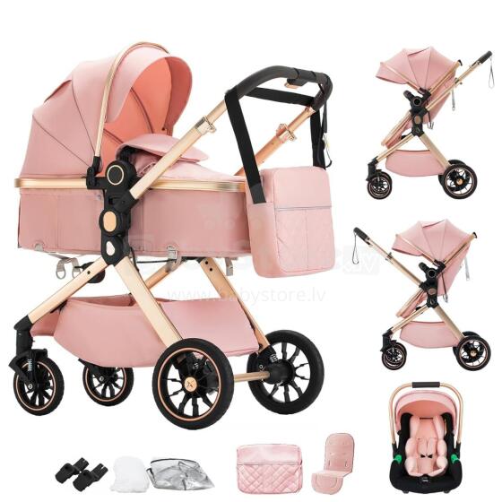 Shineey 3-in-1 Pushchair Buggy Art.U9-X Pink Ratiņi trīs vienā
