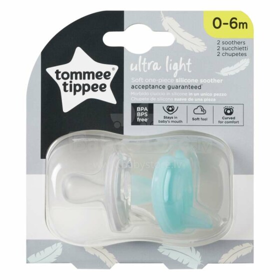 Tommee Tippee Ultra Light Art.433458  Ортодонтическая пустышка - соски, силиконовые (круглые) 0-6м, 2 шт.