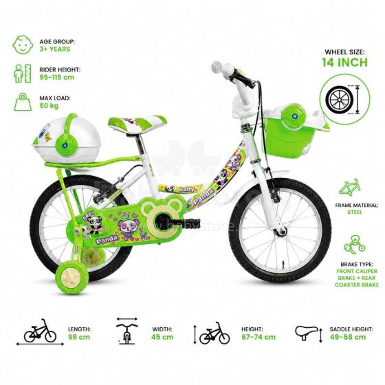 Esperia Kids Bike Panda White/Green 14' Art.9770  Детский велосипед с надувными колёсами и стальной рамой