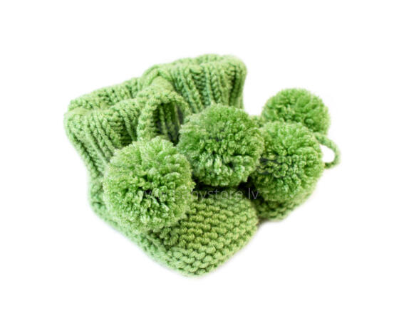 La bebe™ Hand Made Booties Art.63904 Green Latvia Mīksti Adīti bērnu zābaciņi