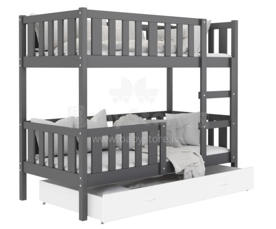 AJK Bobo Art.65562 Grey  Стильная молодёжная двухъярусная кровать со ящиком и матрасом 160x80 см