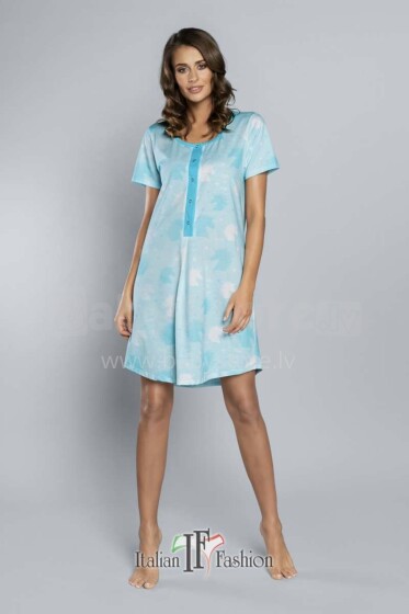 Italian Fashion Roxi Art.66161 Turquoise  Хлопковая ночная рубашка для беременных/кормления с коротким рукавом